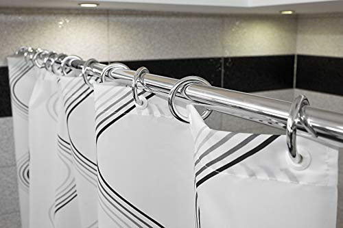 Tropik Home Straight Shower Curtain Rail/Rod in White or Chrome, Wall Fixed, Different Sizes (Chrome, 129cm)