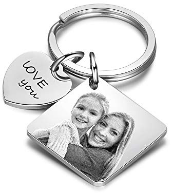 Personalisiert Silber Schlüsselring zum Männer Frauen Kalender Datum Schlüsselanhänger Schlüsselring Foto Halter Text Angepasst Geburtstag Geschenk Denkmal Hochzeit (Herz-Quadrat-Kalender-Foto)