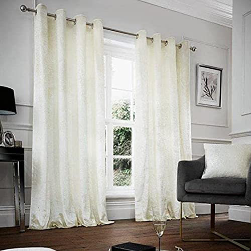 GC GAVENO CAVAILIA Luxury Crushed Velvet Eyelet Bedroom Curtains | Fully Lined Ring Top Thermal Insulated Door Curtains | Noise Reducing & Elegant Décor For Living Room & Bedroom | Cream, 66X72 Inch