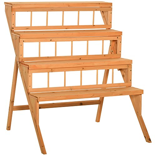 Outsunny Étagère échelle à Fleurs en Bois Étagère à Fleurs Supports de Pots Porte Plante 4 niveaux pour Intérieur Balcon Jardin Terrasse Bois Sapin pré-huilé