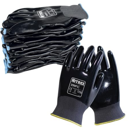 NITREX 250FC gants de travail - Résistants aux abrasions, coupures, déchirures et perforations - Enduit de nitrile intégral pour la protection mécanique et industrielle - 10 paires - Taille 11