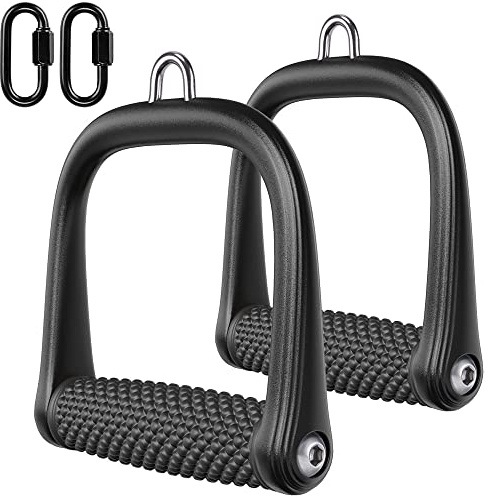 BeneLabel gymhandtag, 2 st kabelmaskinsfäste tricep-remskiva grepp dra ner D-handtag för fitnessträningsband/crossover/styrketräning roterbart handtag med karbinhake, bulmönster