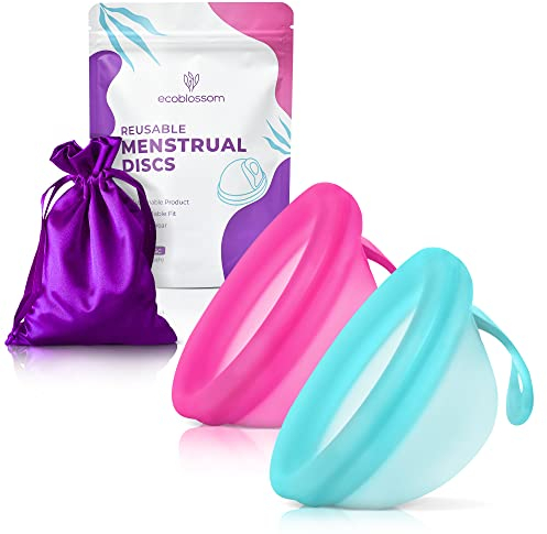Ecoblossom Reusable Menstrual Disc - Menstrual Cup - Soft Period Disc for Women Designed with Flexible, Medical-Grade Silicone Period Cup (Regular, Rose & Teal)