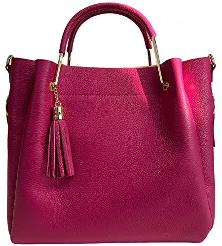 Modarno Borsa Secchiello Donna in Vera Pelle + Sacca interna modello Fiona (Fucsia)