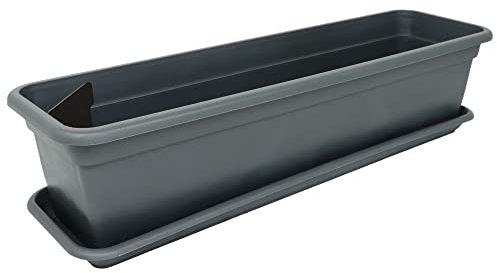 MePla - Balconnière Balcon avec Irrigation 100 CM + Dessous De - Anthracite - Bac à Fleurs - Cache-Pot - Jardinière en Résistant aux Intempéries Résistant Aux UV Plastique
