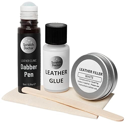 Scratch Doctor Kompaktes Lederreparatur-Set zum Auffüllen, Kleben und Nachfärben von Kratzern, Rissen, Löchern in Ledermöbeln, Sofas, Autositze (Schokolade)
