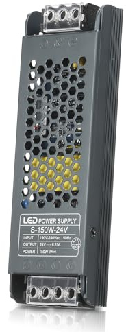 Neoglint Transformateur 24V 150W, Alimentation 24V AC 220V vers DC 24V 6.25A, Alimentation LED 24V, Ultra Mince Transfo, LED Driver, Transformateur LED 24V pour bande lumineuse et Ampoules LED