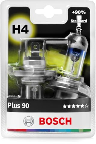 Bosch H4 Plus 90 Halogen-Glühlampe für Auto-Scheinwerfer, 12 V 60/55 W, 90% mehr Licht - Lampensockel Typ P43t - 2er-Pack Ersatz-Scheinwerferlampen