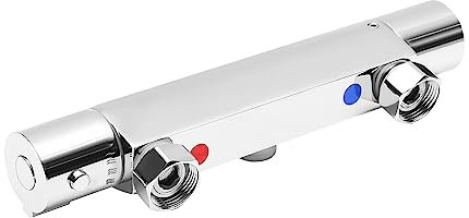 Duscharmatur Mit Thermostat mit Temperatureinstellung und Durchflussregelung Armatur Dusche mit Sicherheitstaste G1/2 für unteren Austritt Silber