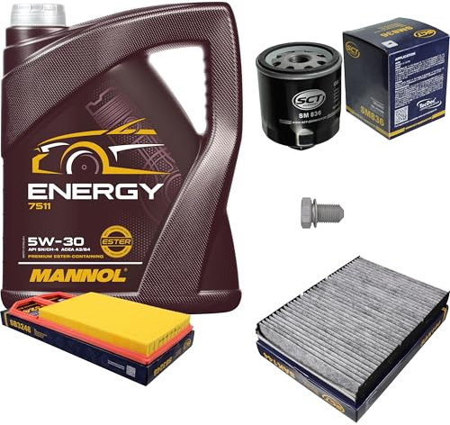 Inspektionspaket Wartungspaket Filterset mit 5 L Motoröl Energy 5W-30, Ölfilter, Luftfilter, Innenraumfilter (Aktivkohle), Verschlussschraube