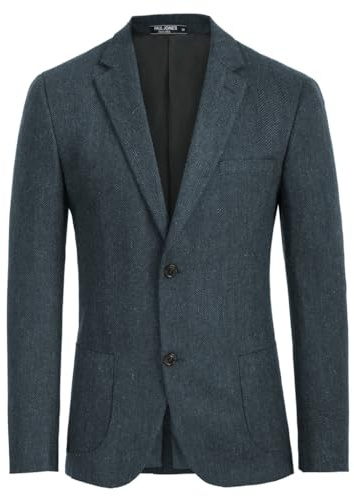 PJ Paul Jones Blazer da Uomo in Tweed Vintage Misto Lana Blazer a Spina di Pesce Due Bottoni Cappotto Sportivo, Blu Navy, L
