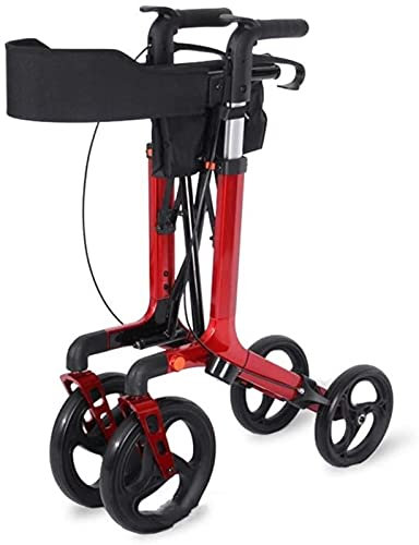 Déambulateur Déambulateur pliable tout terrain avec suspensions, rouge 4 roues avec panier, chariot à panier principal pour personnes âgées
