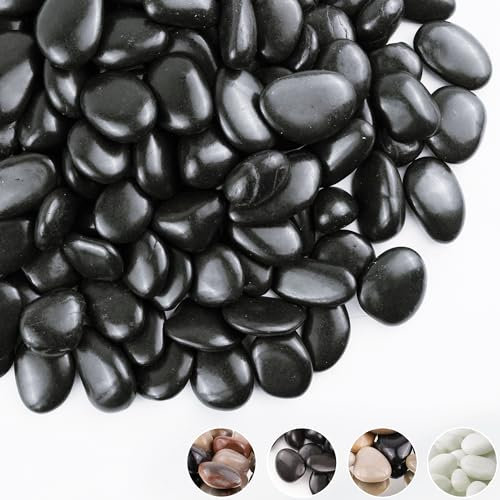 FINIKIS Schwarze Flusssteine, 2,5-5,1 cm, natürliche Kieselsteine für Pflanzen, hochglanzpolierte dekorative Steine für Aquarien, Vasenfüller, Aquarien, Landschaftsbau, Garten, 9 kg