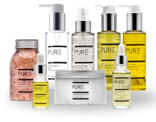 PURE Ultimate Pamper Skincare Kit (Revive + Regulate & Clear) - PURE Gift Sets - Aromatic, Hydrating, Vegan Oils, Gels, Bath Salts, Eye Serum & Spritz