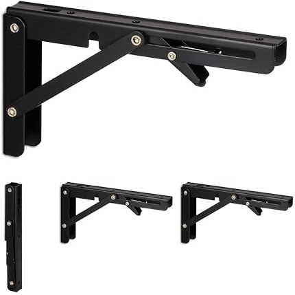 Relaxdays Regalträger 4er Set, klappbare Regalhalterung, für die Wand, Regalwinkel, Metall, HBT: 11 x 3 x 20 cm, schwarz