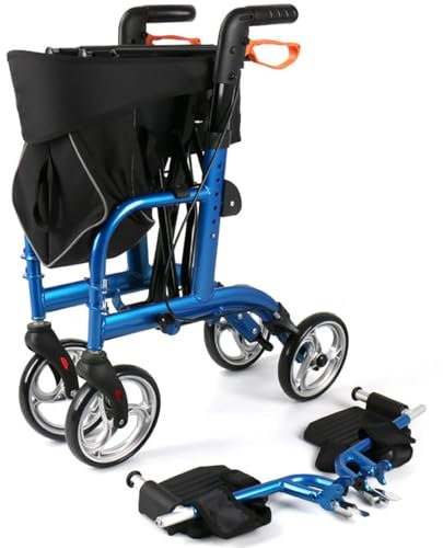 Rollator in Alluminio Pieghevole,deambulatore per anziani 4 ruote,deambulatore da esterno,Altezza regolabile,Facile da piegare per bagagliaio A