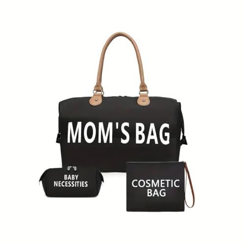 Moms Bag, Wickeltasche, Reisetasche 3er Set (Schwarz)