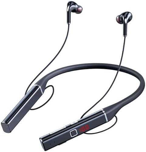Bluetooth Neckband Headphone V5.1 Magnetic Earbuds with 100H Battery Life,Foldable Wireless Sport Earphones with Mic for Gym Running Driving,Noise-canceling Headset with TF Card Slot (720) (Black)