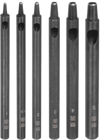 sourcing map 6Pcs Leather Hollow Hole Punch Set 1-5mm Straight Round Belt Puncher for Leather Belt Watch Band Leather Craft Clothing Handbag Fabric Curtain