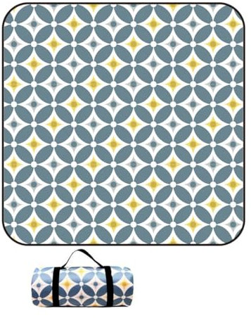 Treer Picknickdecke Wasserdicht isoliert Campingdecke Stranddecke Geometrie Stil Faltbar Klein Groß Picknickmatte, für Outdoor Strand Camping Wandern Ausflüge (100x150 cm,Runden)