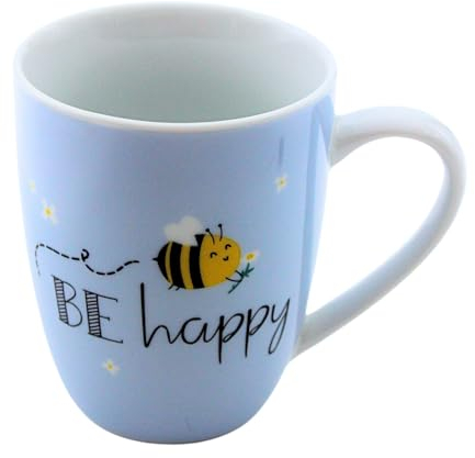 Dekohelden24 Taza de café de Porcelana con diseño de Abeja Be Happy (Altura: 10 x 8 cm), Capacidad de 250 ml, Apta para lavavajillas, Kaffeetasse