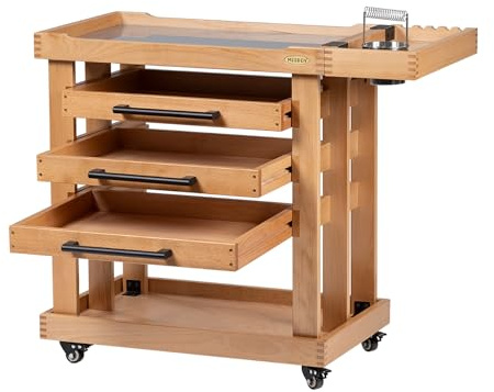 MEEDEN Art Supplies förvaringsvagn: 5-vånings rullvagn av massivt bokträ med 3 lådor – hantverksorganisatör på 4 hjul – Natural | Förvaringsvagn i massivt bokträ med 3 lådor och 4 hjul, natur