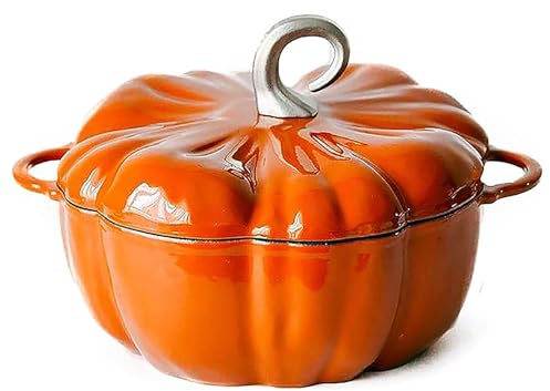 Kürbis-Kokotte, Kürbis-Dutch Oven Topf mit Deckel, Emaille-Gusseisen-Kochtopf, antihaftbeschichteter Kürbis-Topf, Eintopf, Suppentopf, serviert 3–5, Halloween-Erntedankfest, Dekor-Topf, Geschenk (3,9