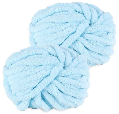 YushengTai Dicke Wolle, 2 Stück 500g Hellblau Chunky Wolle, Dicke Wolle zum Häkeln Kann zum Stricken von Kissen, Decken, Schals und Mützen Sowie Haustierbetten Verwendet Werden