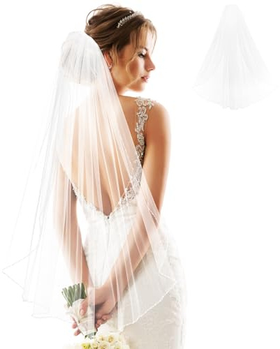 OATIPHO Hochzeit Brautschleier Mit Perlenrand Und Kamm Kurzer Tüllschleier Braut Kopfschmuck Für Frauen Hochzeits-Haarschmuck Komfortabel Und Vielseitig