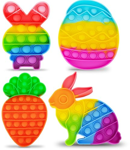 ArtCreativity Easter Pop Its - 4 Pack of Easter Popper Toys - Easter Fidget Sensory Toys for Toddlers - Kids Basket Stuffers with Colorful Egg, Carrot, and 2 Bunny Rabbits - Cute Easter Gifts