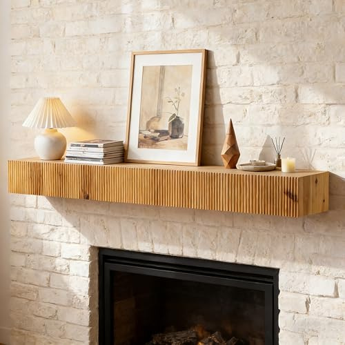 blingworld Kaminsims, 152,4 cm, geriffeltes schwebendes Kaminregal für über Kamin oder unter dem Fernseher, rustikale handgefertigte schwebende Regale für Wohnzimmer, Schlafzimmer, Küche