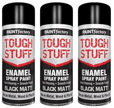DIOXSTAR Enamel Black Matt Spray Paint, Fast Drying, Suitable for Wood, Plastic, Metal, Interior and Exterior Use, Hard Wearing & Smooth Finish, 400ml (3 PCS)