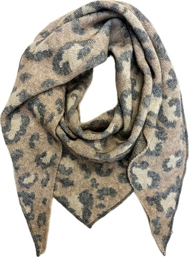 Jeamis XXL Dreieck Strickschal Leopard Warmer Winter Schal Fashion Tuch Dreieckschal Schlauchschal Stola Herbst Frühling Wolle Tuch Leo (Beige)