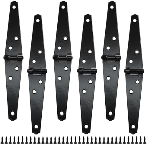Litoexpe 4 Inch Black Steel Modern, Contemporary Powder Coated Surface Mount Strap Hinges, 6 Pcs with 4 Holes and Mounting Screws