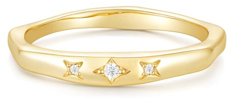 Mameloly 2.5mm 14K Gold Plated CZ Wedding Bands for Women Dainty Stackable Tiny Signet Ring Statement Rings for Her Size 4.5