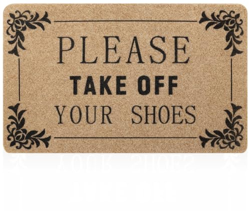 AOAOPQ Welcome Mat for Front Door Outdoor Entryway Please Take Off you shoes Indoor Mats with Rubber Backing Doormat Non Slip Easy to Clean Natural Outside Brown