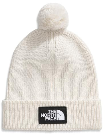 THE NORTH FACE Strickmütze mit Bommel, cremeweiß, gerippter Stoff, klassisches Logo, Winterdesign