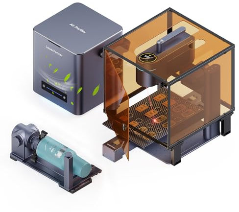 LaserPecker LP4 Laser Engraver Ultimate Bundle con purificador de aire, extensión deslizante y rotativa, máquina doble de grabado y corte láser para metal, madera, acrílico, joyería, etc.