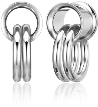 Zysta Ear Tunnels with Ring 00g PlugsSilver Stainless Steel Ear Spreader Double Flared 10mm Ear Gauges Earring Lobe Body Piercing Jewelry 8mm-14mm (Gauges=00G (10mm))