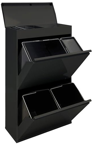 Arregui Top CR626-B2 Cubo de Basura y Reciclaje de 4 Compartimentos con Cajón Superior | 23+11+17+17 L (68 L) | con Cubetas para Envases y Orgánico | Contenedores de Reciclaje de Cocina | negro