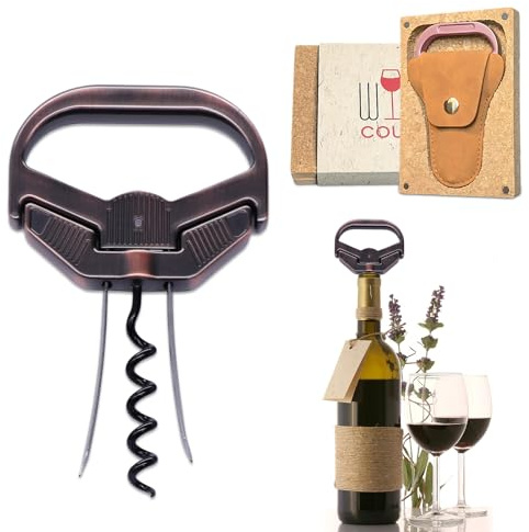 OHAANYY Sacacorchos Ah-So de Cobre Clásico para Vinos Vintage y Colección | Abrebotellas 3 en 1 de cobre clásico para vinos añejos; saca corchos frágiles intactos sin romperlos. Ideal para regalar.