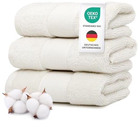 Wolkenfeld Gästehandtuch Set 3-teilig Premium - 100% Low Twist Baumwolle 550 g/m² - Ultra Weich & Saugfähig, Oeko-TEX Zertifiziert - 3 Gästehandtücher 30x50 cm, Handtücher Set, Weiß