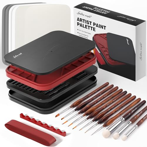 Golden Maple Miniature Painting Kit with Wet Palette, 11PCS Detail Paint Brushes Drybrush, 100PCS Wet Pallet Paper, 4PCS Sponge, Brush Holder Mixing Paint Saver Palette for Model Painting