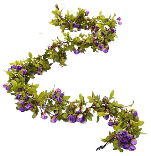 Enredadera Artificial de Rosas 2,2 metros 42 pequeñas flores artificiales de hiedra, rosas pequeñas, flores falsas, corona de enredadera for boda, hogar, tienda, decoración de pared de plástico para B