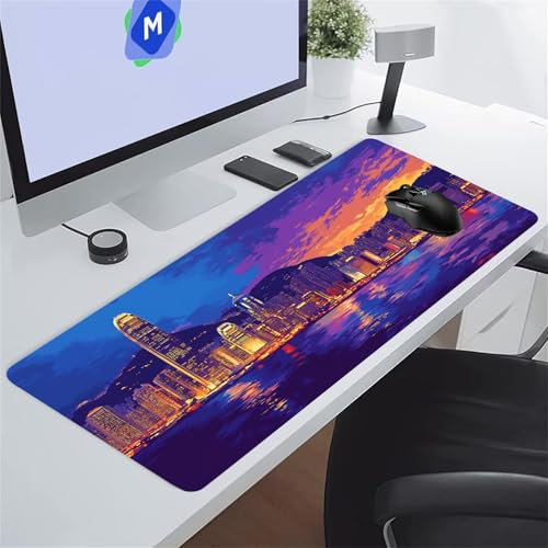 Tapis de Souris Gaming Ville XXL Mouse Pad, Grand Tapis Bureau avec Base Anti-Dérapage, Extended Long Clavier Pad Large Mousepad pour PC Gamer et Le Bureau 900x300x3 mm