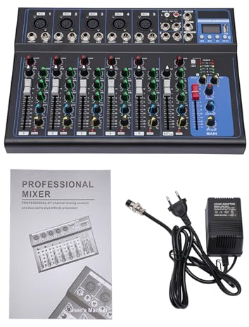 KigerNee - Mixer audio Bluetooth a 7 canali con USB e 48V Phantom - Mixer DJ professionale con 6 modalità audio per suono live, studio, karaoke, band - Compatto per principianti e professionisti