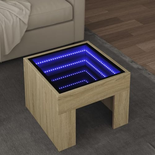 HaoChrymec Couchtisch mit Infinity-LED Sonoma-Eiche, Kompakter Beistelltisch mit RGB-Beleuchtung, Modernes Design für Wohnzimmer, Schlafzimmer und Couch, 40 x 40 x 30 cm