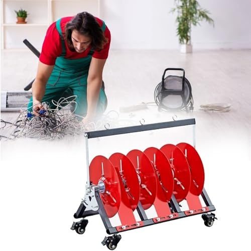 wire reel rack Metal Wire Dispenser For Electricians, Industrial Cable Spool Stand with Wheels, Adjustable Iron Wire Spool Rack - Commercial/Residential(3 reel)