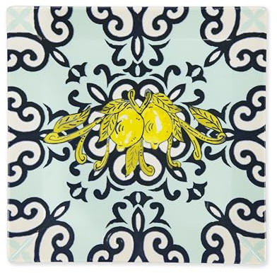 Excelsa Amalfi Lot de 6 assiettes en céramique Motif Méditerranée Jaune et Bleu 24 x 24 cm