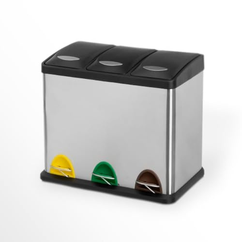 Papelera de pedal para reciclaje de 3 compartimentos de 8 litros